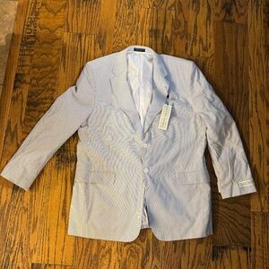 NWT Jeffrey Banks Seersucker Suit Jacket 46L pants 40 Waist Unhemmed